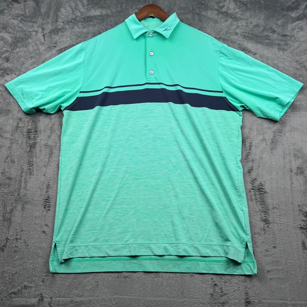 FootJoy Mens XL Golf Polo Shirt Mint Green Navy Blue Stripe Performance 25627